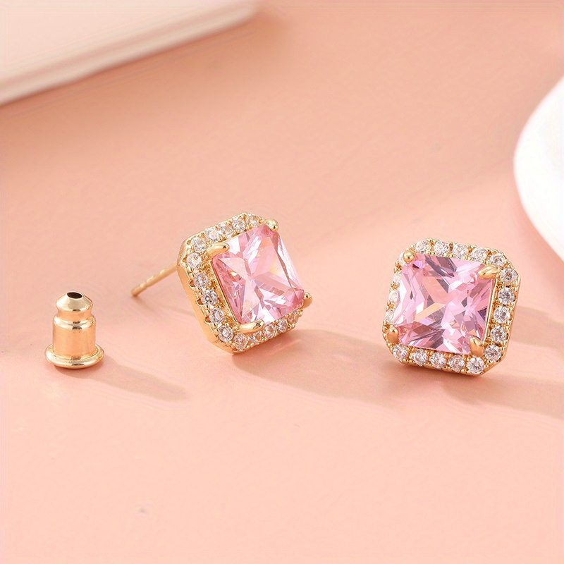 Women's Elegant Pink Square Earrings, Simple Accessories